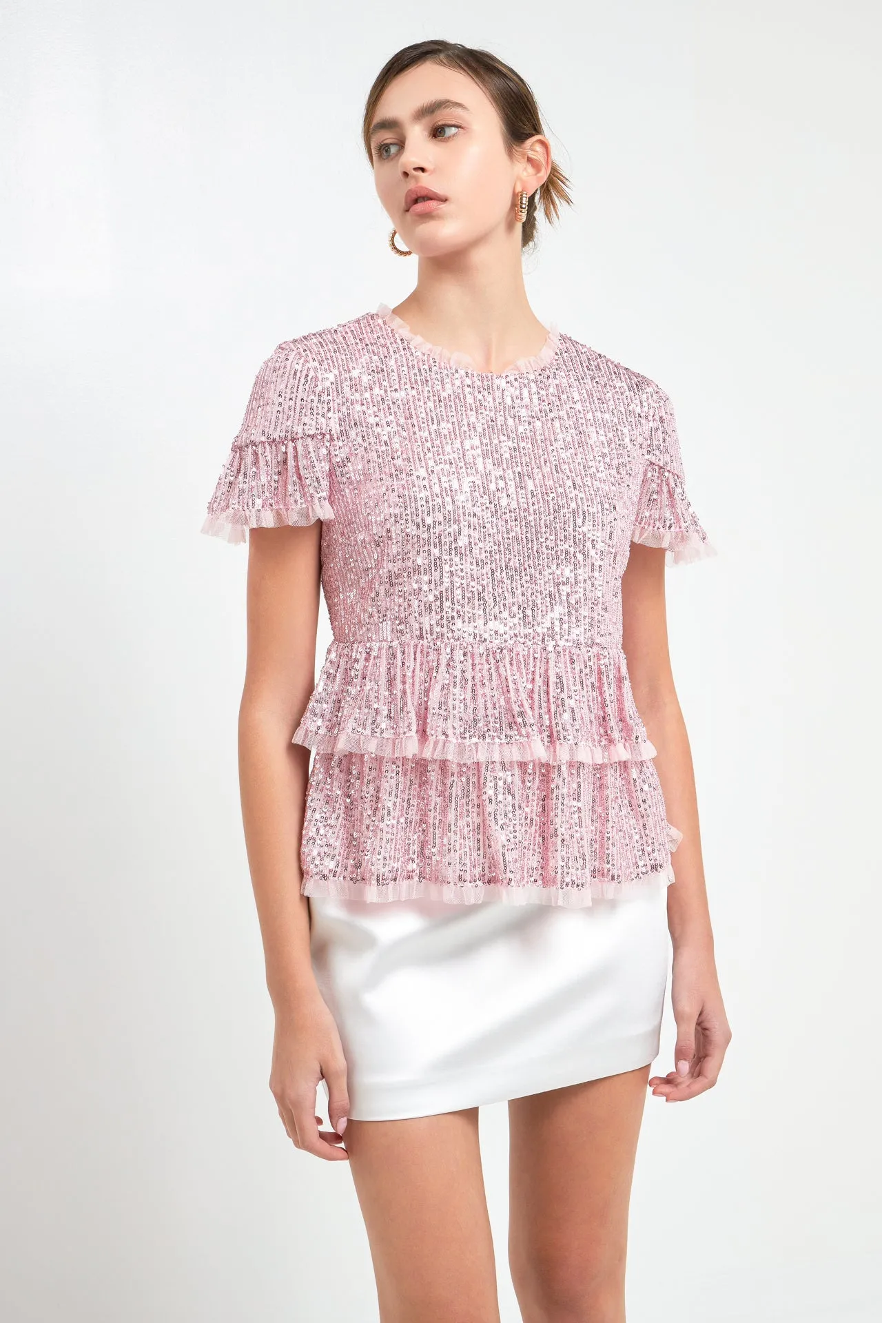 Sequins Baby Doll Top with Mesh
