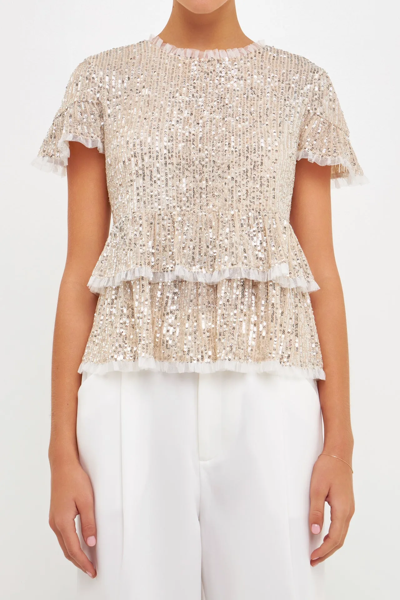 Sequins Baby Doll Top with Mesh