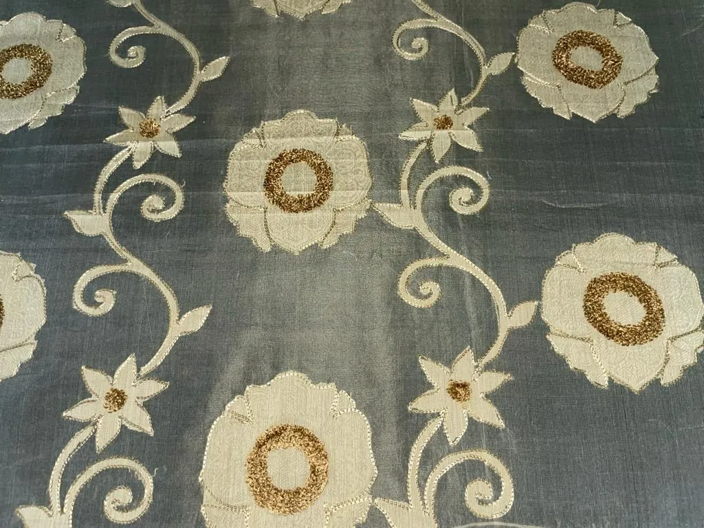 Silk Organza with velvet floral embroidery available in 2 colors [beige and brown 15349/15350]