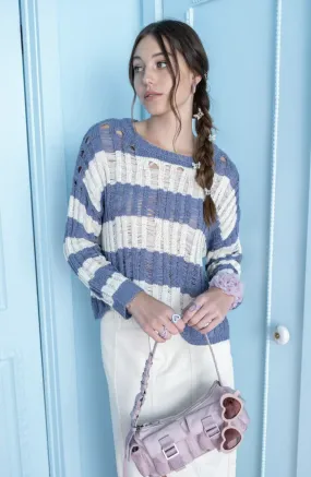 Striped Ladder Knit Pullover Beach Sweater