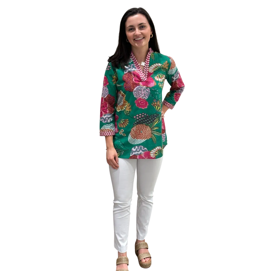 The Brie Floral Printed Cotton Tunic in Jade