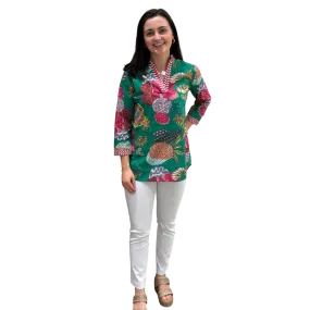 The Brie Floral Printed Cotton Tunic in Jade