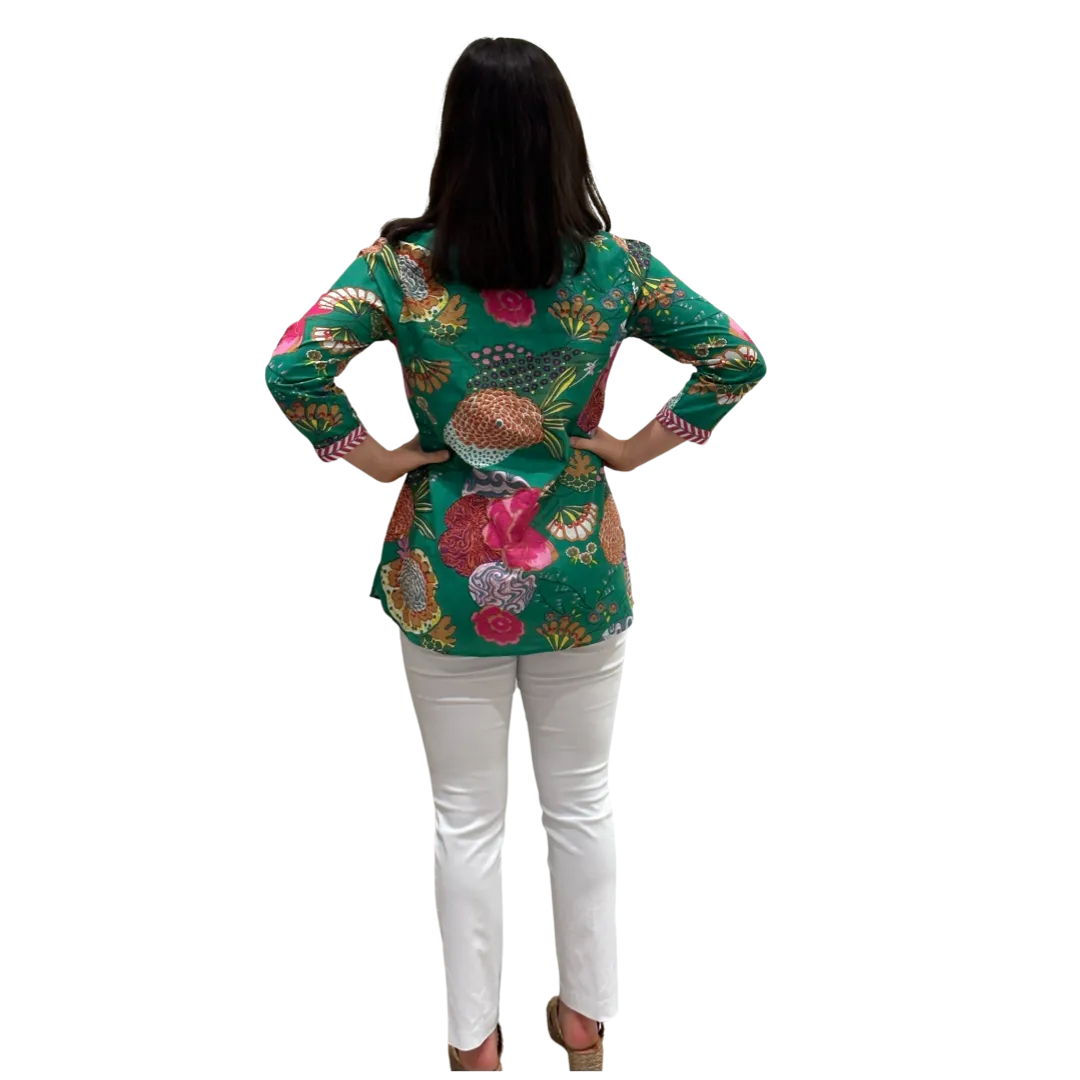 The Brie Floral Printed Cotton Tunic in Jade