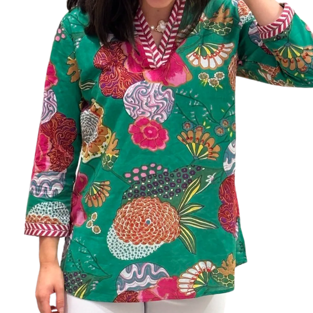 The Brie Floral Printed Cotton Tunic in Jade