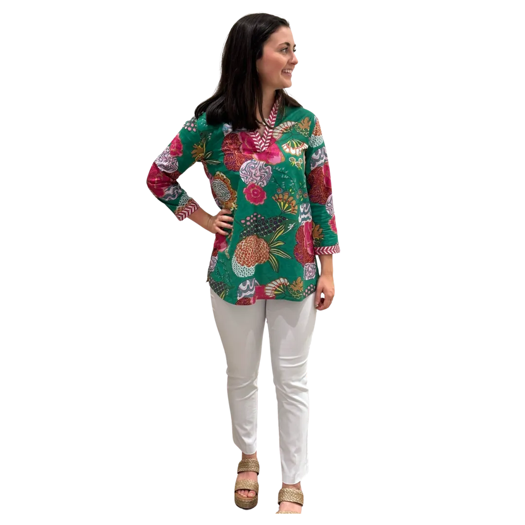 The Brie Floral Printed Cotton Tunic in Jade