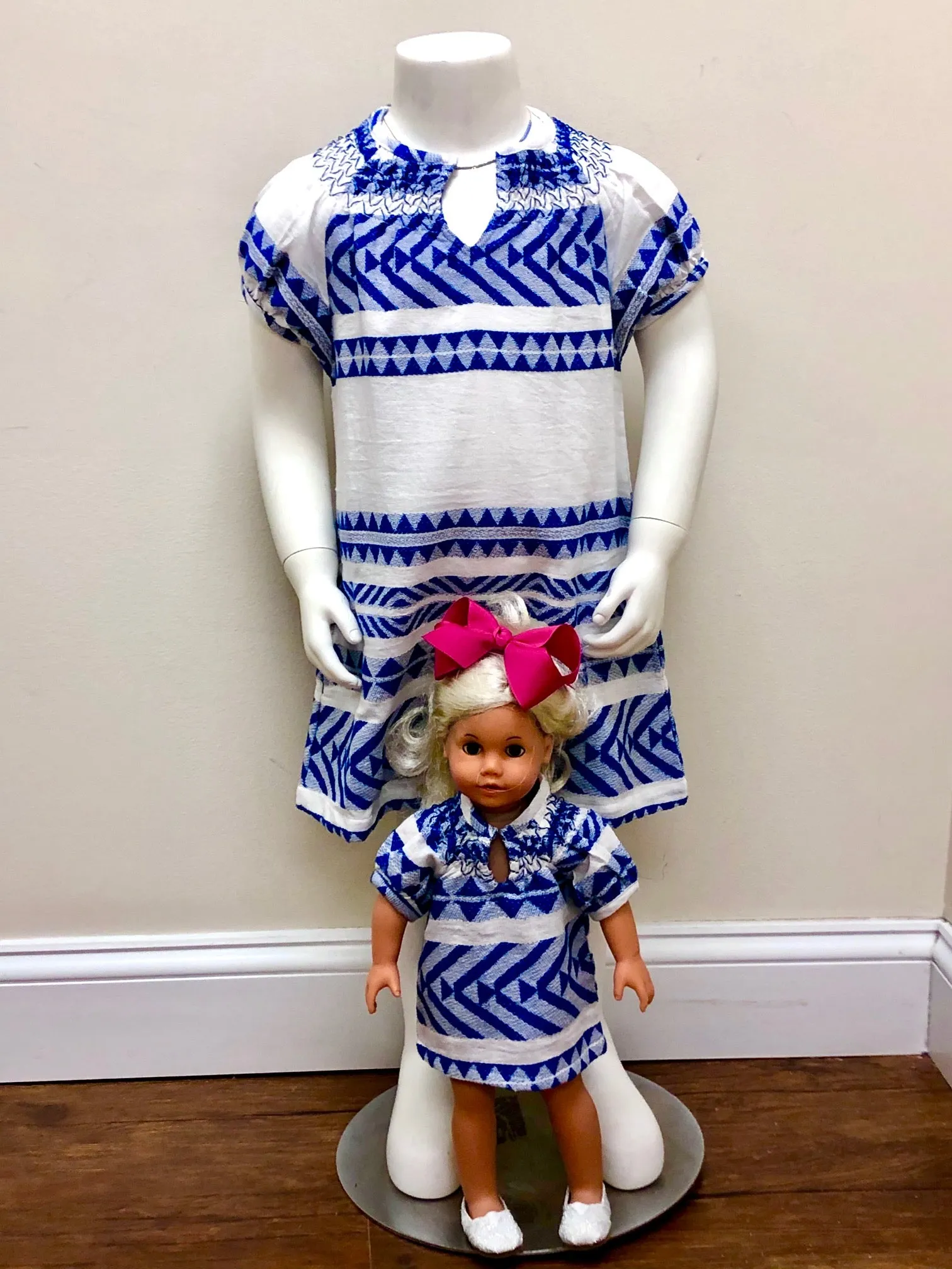 The Michelle Girl's Dress in Royal and White