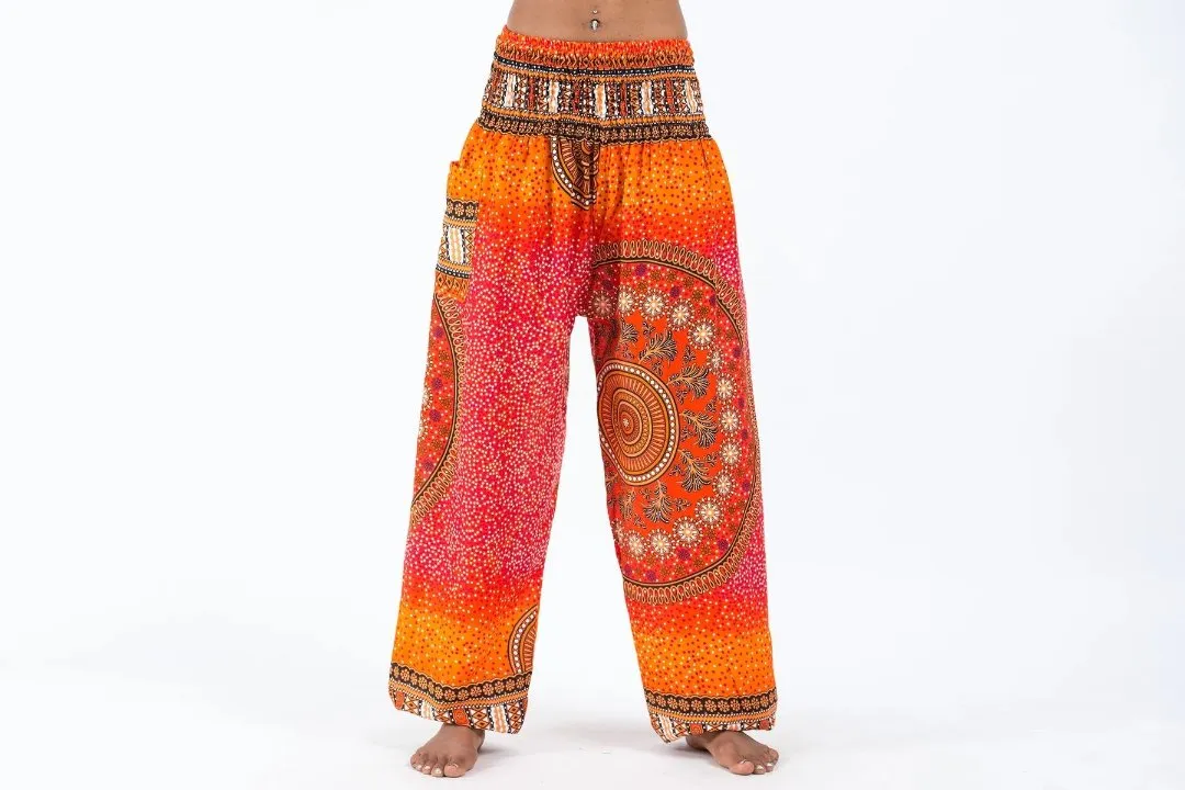Tribal Chakras Women's Harem Pants in Orange, Thailand