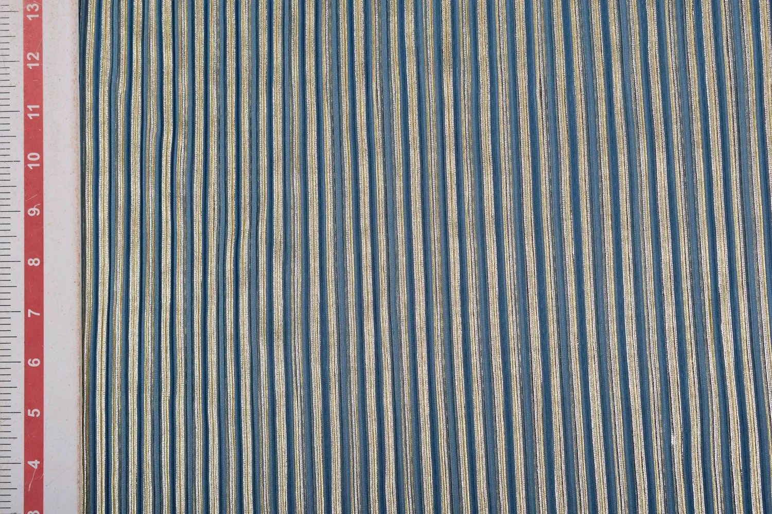 Turquoise Foil Printed Pleated Knit Fabric