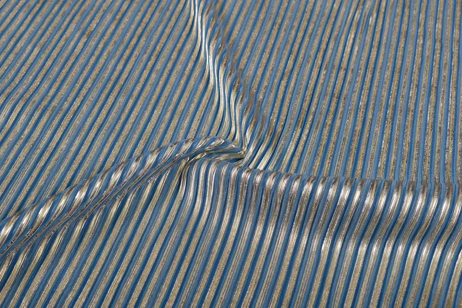 Turquoise Foil Printed Pleated Knit Fabric