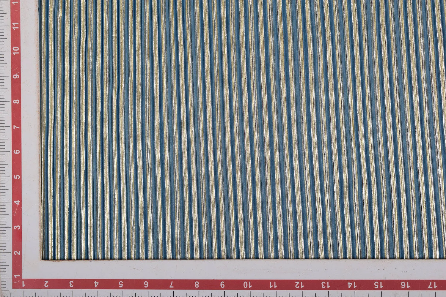 Turquoise Foil Printed Pleated Knit Fabric