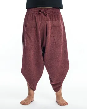 Unisex Stone Washed Large Pockets Harem Pants in Maroon