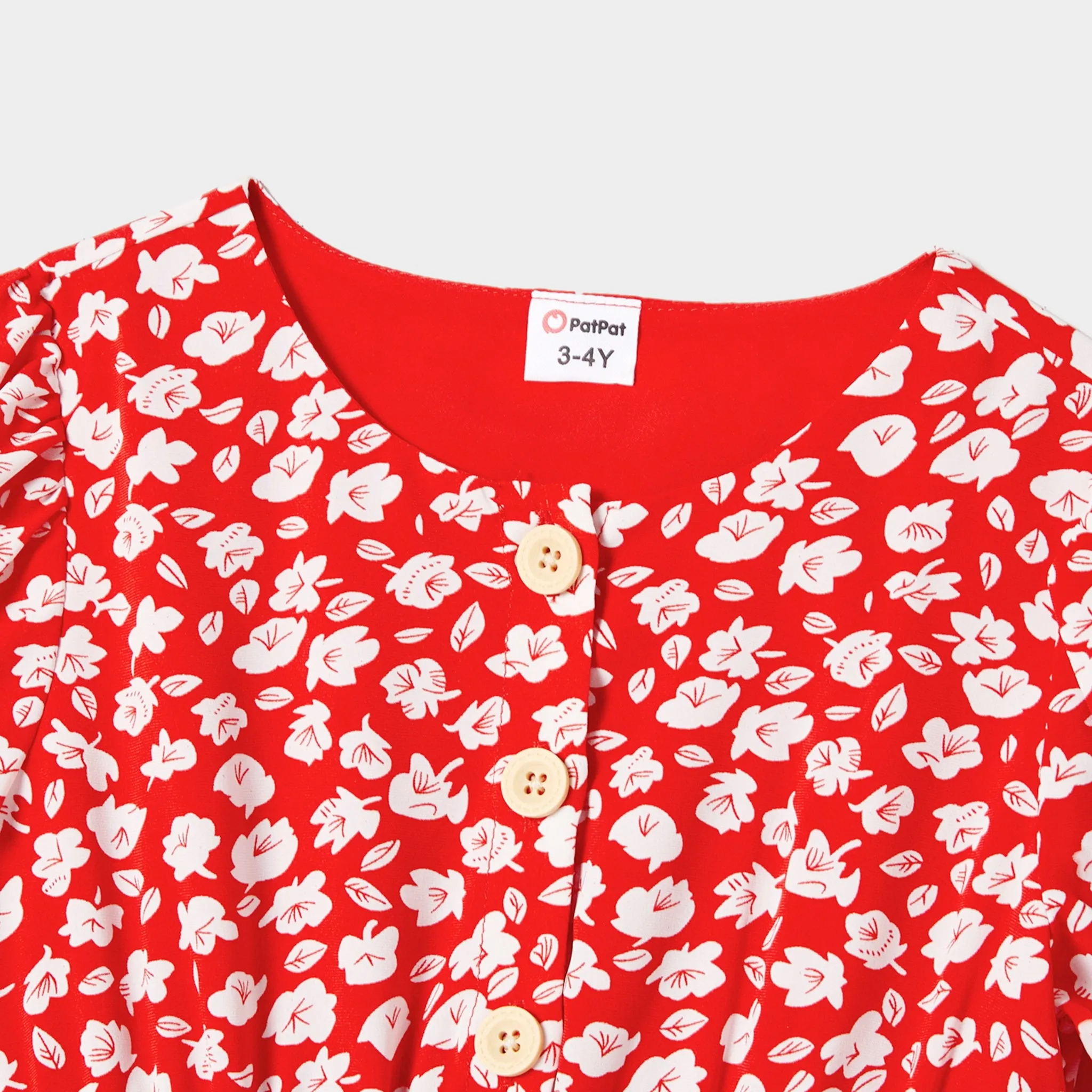 Valentine's Day Family matching Stripe T-shirt and Ditsy Floral Puff Sleeve Button Front Wrap Dress Sets