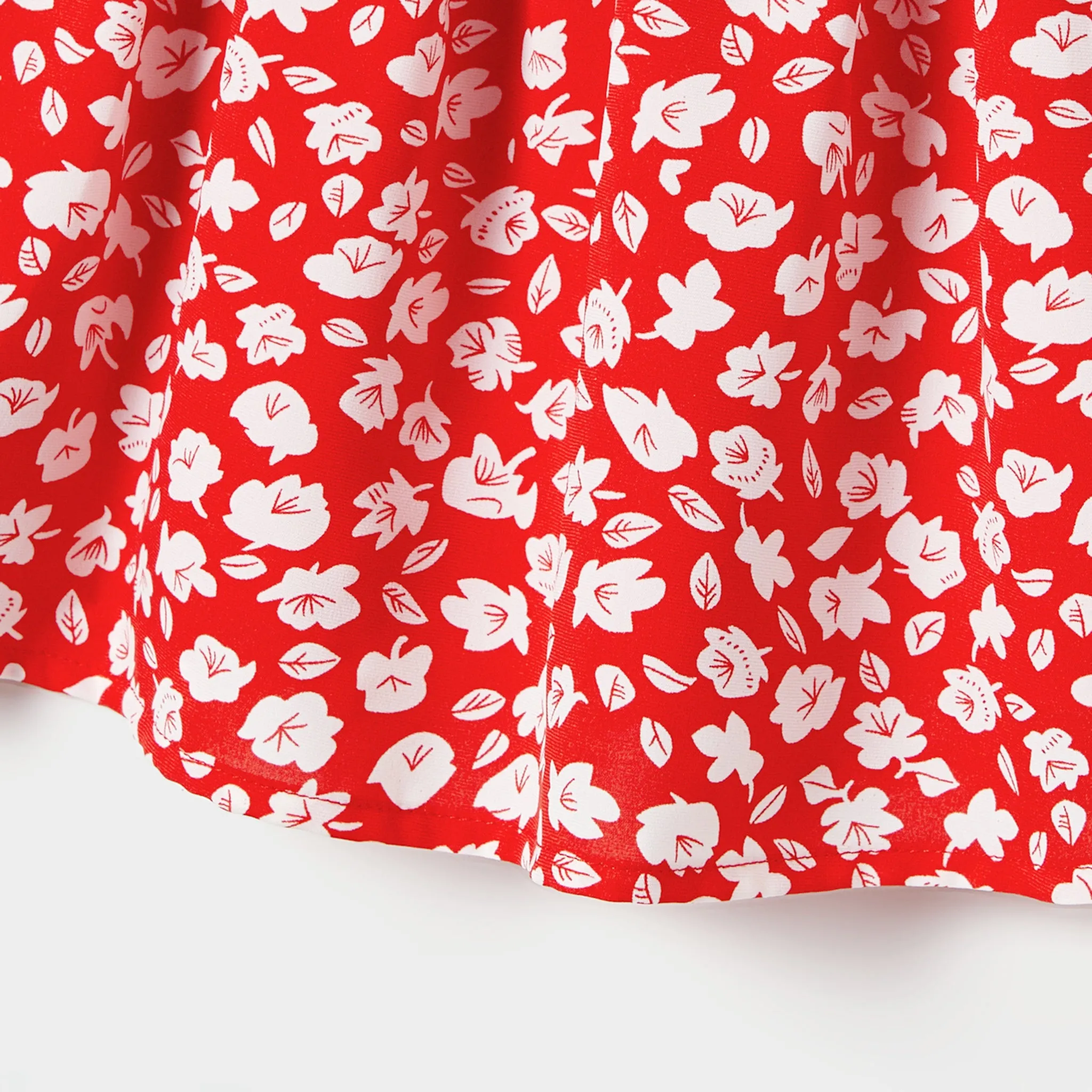 Valentine's Day Family matching Stripe T-shirt and Ditsy Floral Puff Sleeve Button Front Wrap Dress Sets