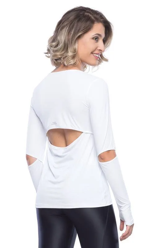 White Cosmic Women Long Sleeve Workout Shirt - Women Running Long Sleeve shirt