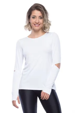 White Cosmic Women Long Sleeve Workout Shirt - Women Running Long Sleeve shirt