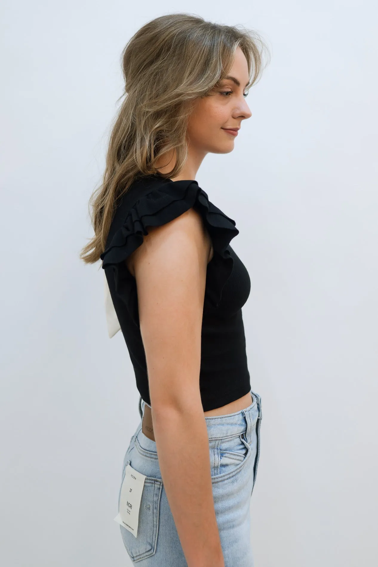 Winston Ruffle Crop Top - Black