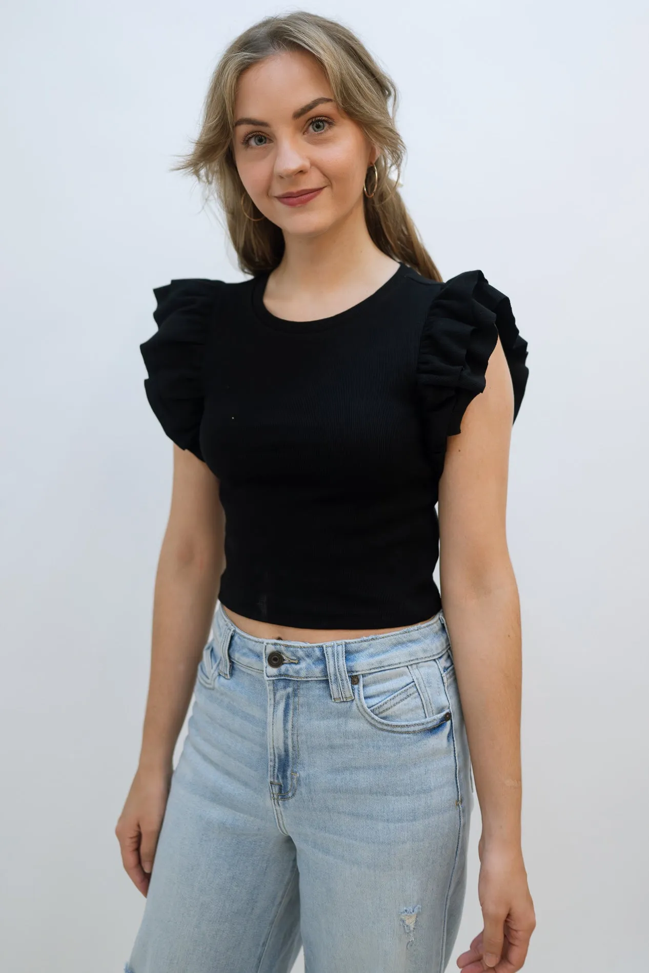Winston Ruffle Crop Top - Black