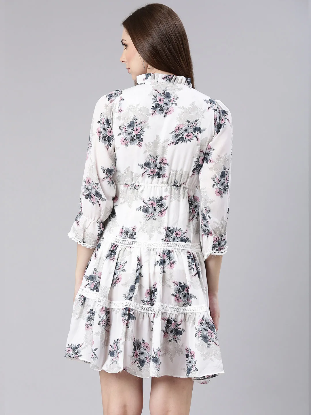 Women White Floral Fit and Flare Dress