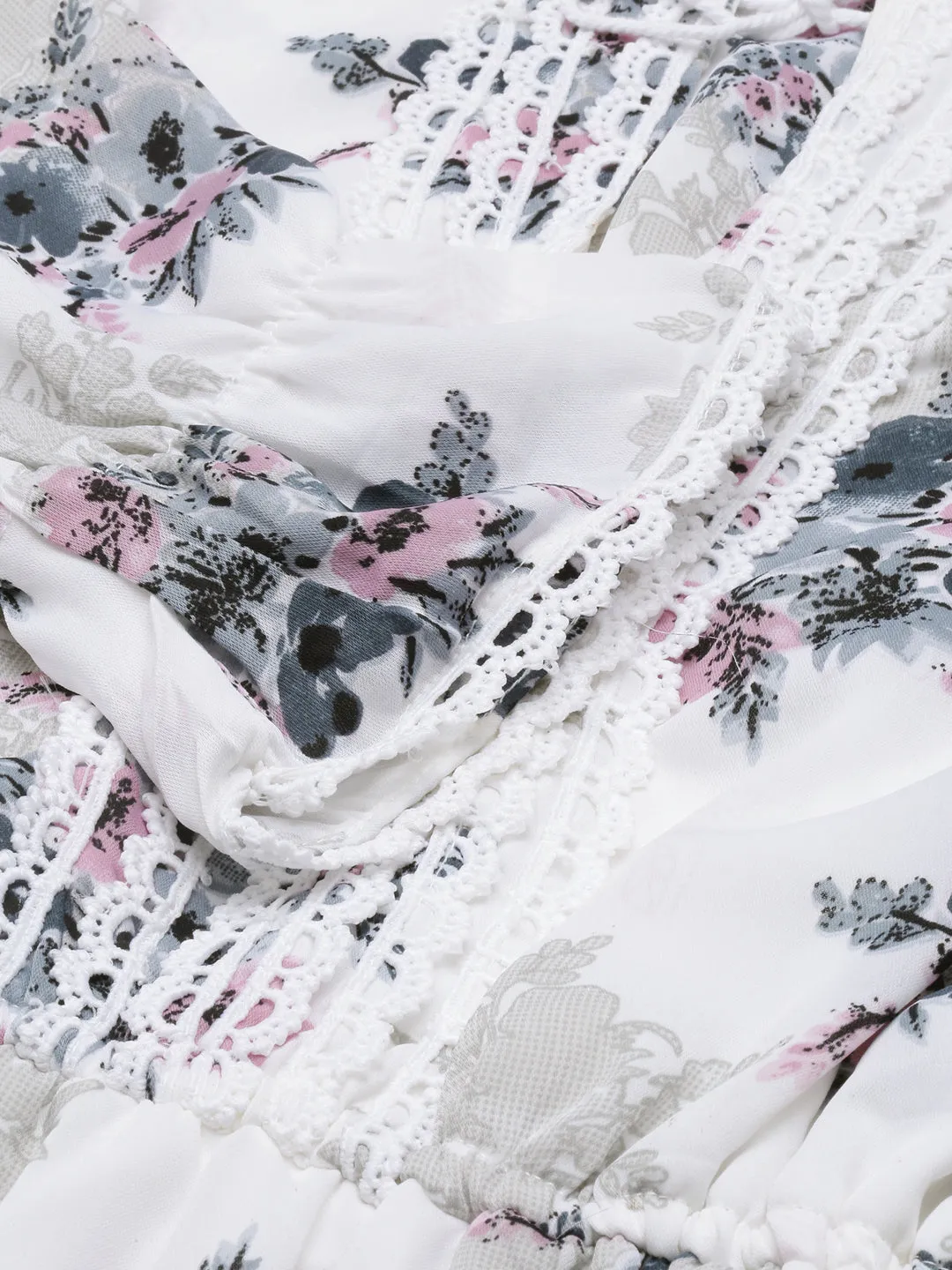 Women White Floral Fit and Flare Dress