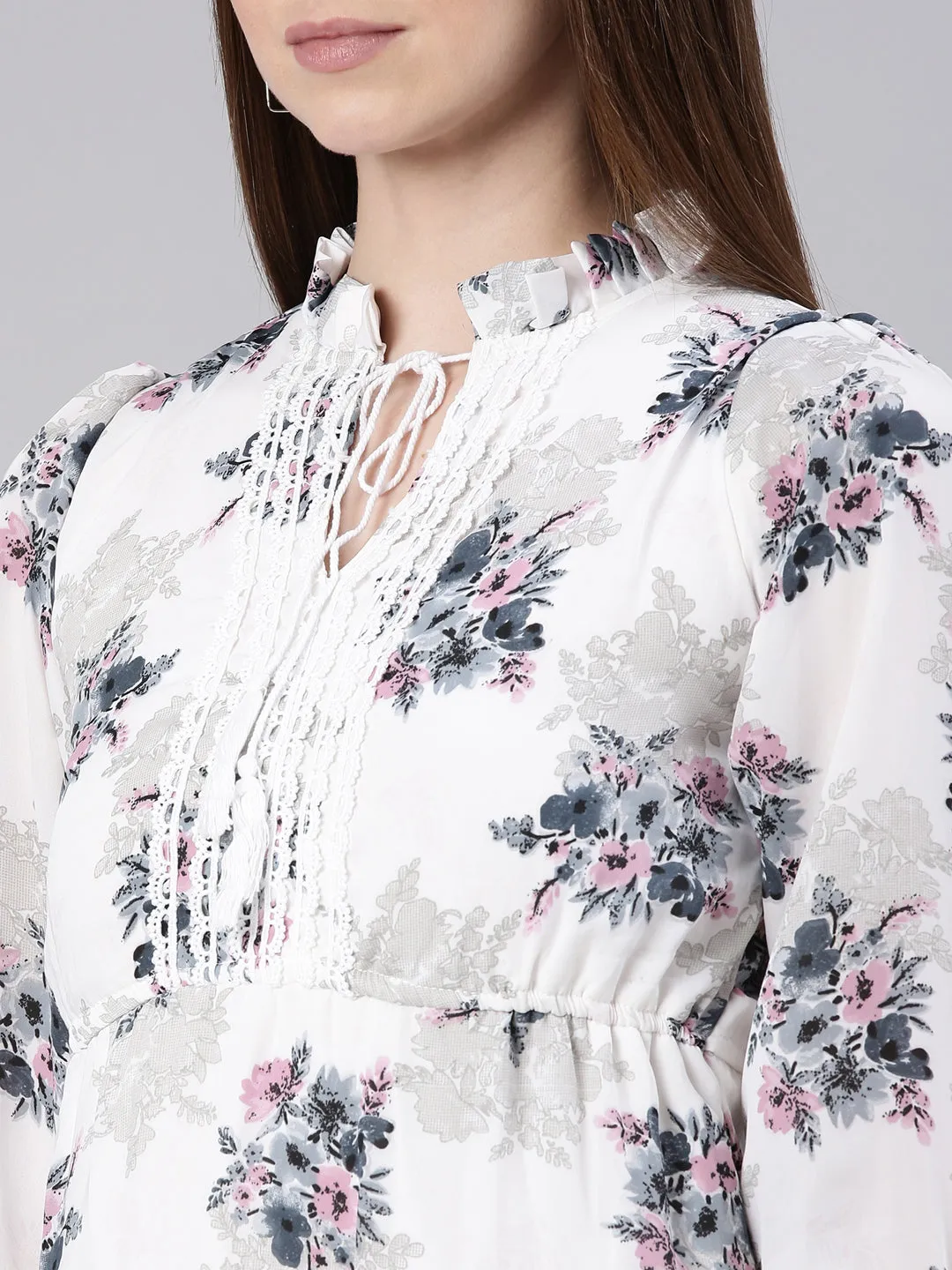 Women White Floral Fit and Flare Dress