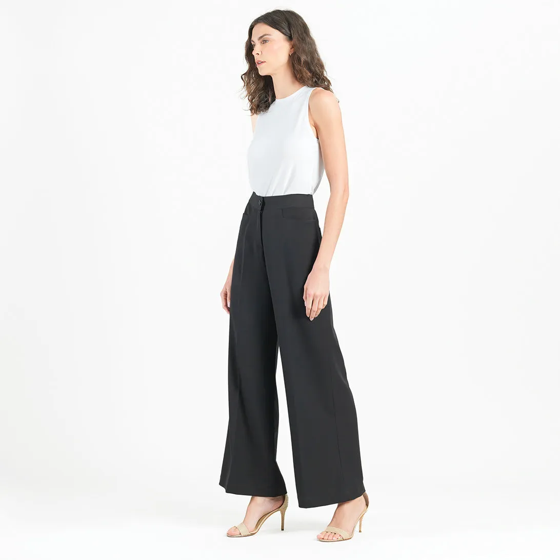 Woven Twill - Zip Closure Wide Leg Pocket Trouser - Black - Final Sale!