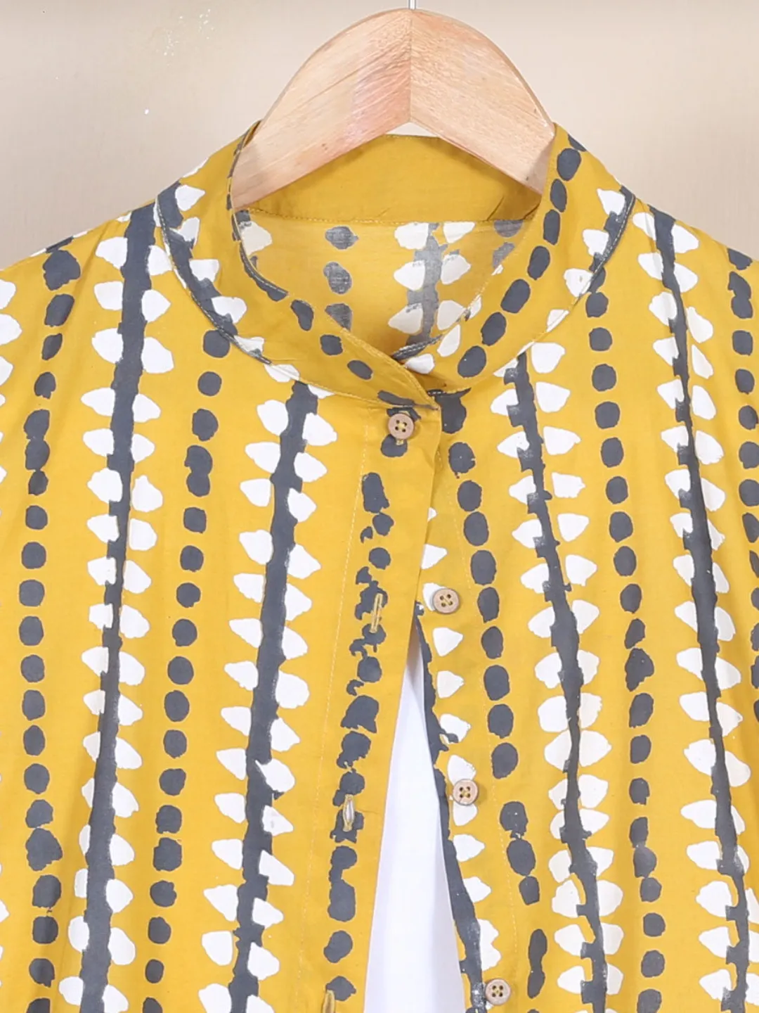 Yellow Stone Printed Shirt Dress