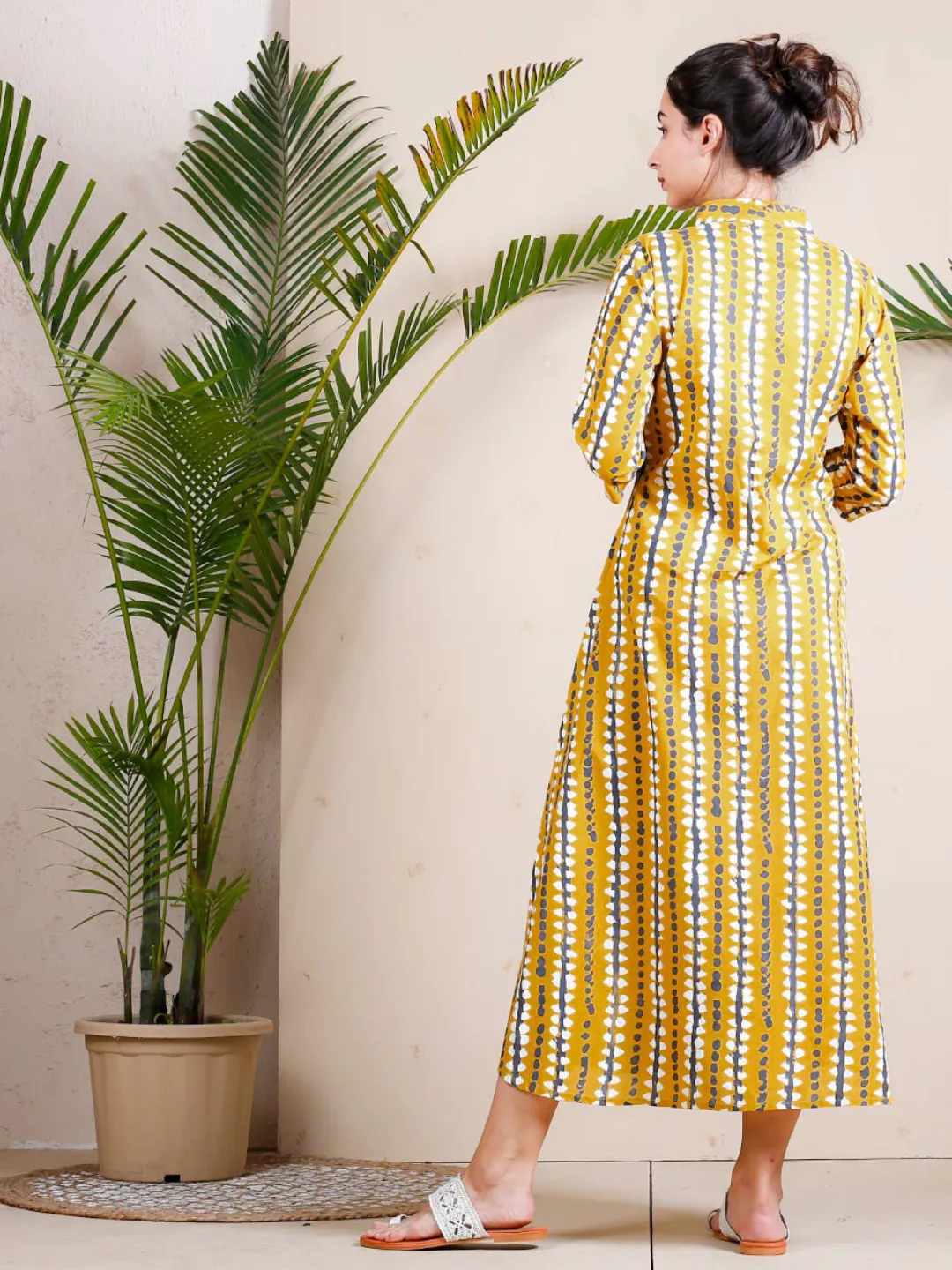 Yellow Stone Printed Shirt Dress