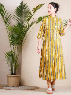 Yellow Stone Printed Shirt Dress