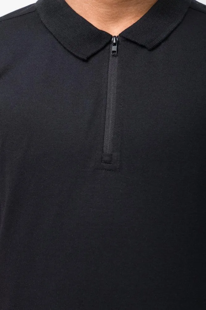 Zip Up Short Sleeve Golfer Black